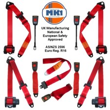 Volkswagen Golf Mk1 & Gti Full Set Front & Rear Red Automatic Seat Belt Kit