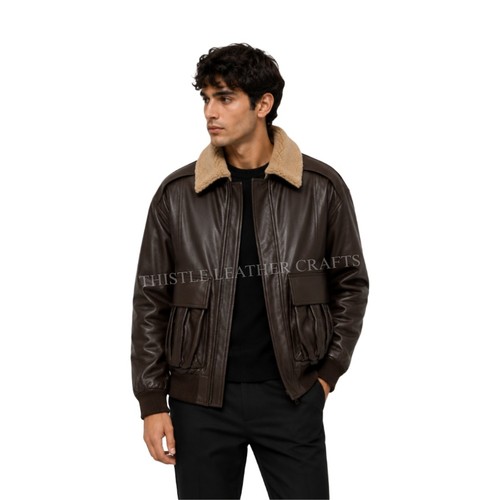 Brown leather bomber jacket - bomber,
