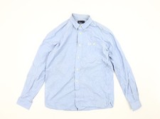 Fred Perry Men's Blue Medium Long Sleeve Cotton Button-Up Shirt