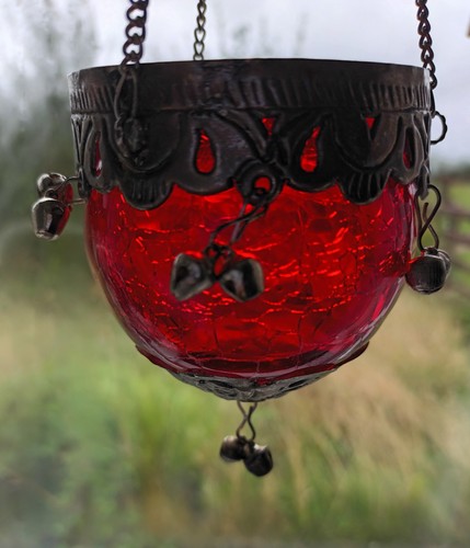 Hanging tea light holder - holder, red