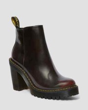 Dr Martens Magdelena Arcadia Cherry Red Leather High Heeled Platform Boots UK 5