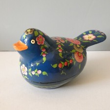 Hand Painted Papier Mache Blue Bird Egg Shape Trinket Box Ornament Kashmiri