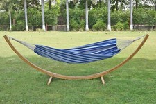 Traditional Swing hammock with wooden stand set for Garden Outdoor - Marine Blue