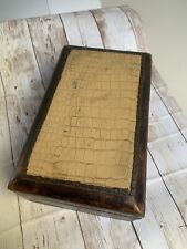 Vintage Jewellery Box WOOD Leather Top Tramp Art DECO Style Store Keys Handmade