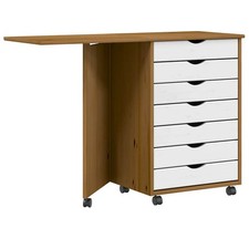 Rolling Cabinet with Desk Mobile File Cabinet Solid Wood Pine MOSS vidaXL