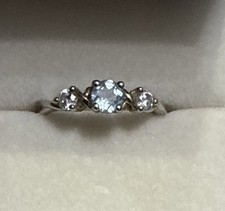 H Samuel Sterling Silver & 9ct Gold Blue Topaz Three Stone Ring | Size N