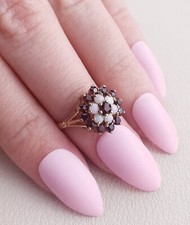 Vintage 9ct Gold Garnet Opal Ring Size P Cluster Cocktail Engagement Hallmarked