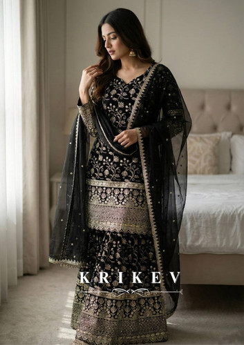 Black silk salwar kameez ready - silk,