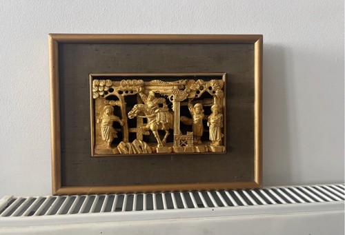 Chinese gilt wood relief panel - gilt,