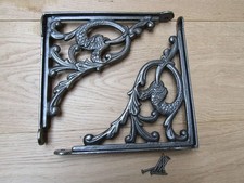 Rustic iron shelf brackets shelving vintage old style fancy decorative pair