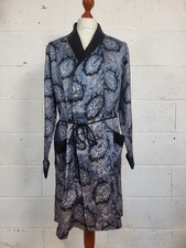 Vintage Mens 60's St Michael Smoking Jacket Night Robe Gown Blue Paisley 42" L