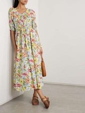 NEW DOEN Ischia Floral-Print Cotton-Voile Midi Dress Sz XS $300
