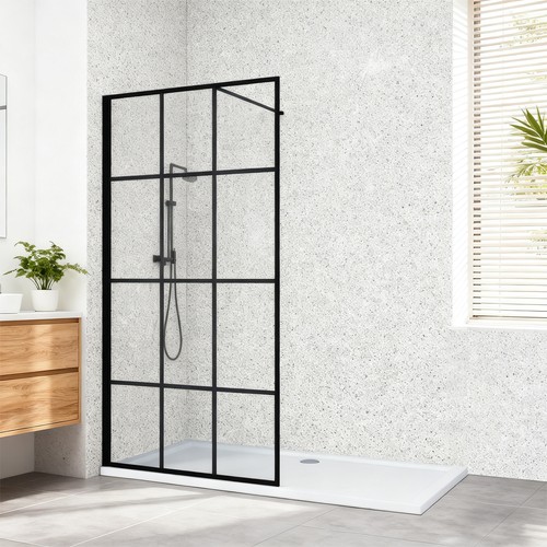 Black grid shower screen - shower, 8mm