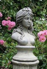 STONE GARDEN FLOWER LADY BUST