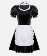 Sexy Womens French Maid Fancy Dress PVC Leather Uniform Cosplay Costume Outfit