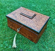 Antique Victorian Burr Walnut Sarcophagus Workbox with Lovely Interior