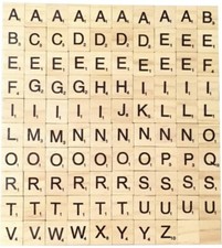 100 Wooden Scrabble Tiles Black Letters Numbers for Crafts A-Z Capital Alphabets