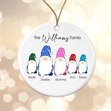 Personalised Gonk Family Christmas Bauble Ceramic - 3 Children Names + Surname