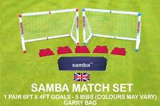 Samba Football Goal Posts Net Set Red/Blue Corners & 5 Boys Bibs Carry Bag 6x4ft