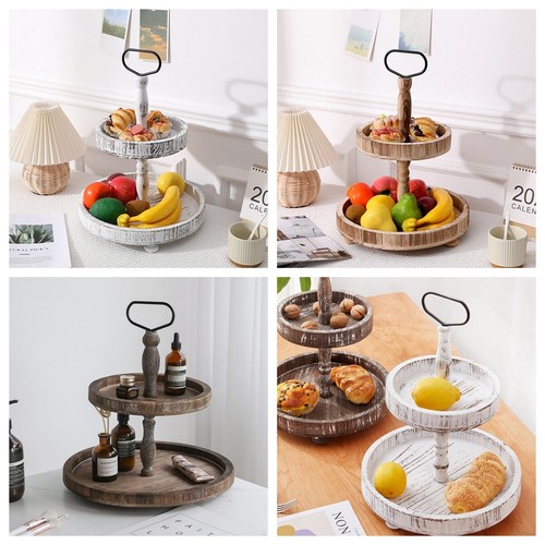 Tier wooden round tray - 2-tier,