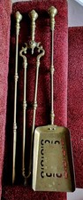NATURAL PATINA Victorian Brass Fire Side Companion Set POKER TONGS SHOVEL -GT41