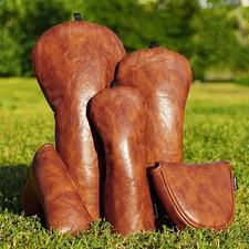 Premium Leather Brown Golf Club Head Cover Driver Woods Hybrid Putter Headcovers