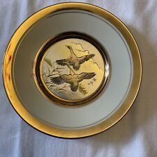 Vintage Art Of Chokin Pheasant Plate - With Round Trinket Box Gilded 24ct Gold.