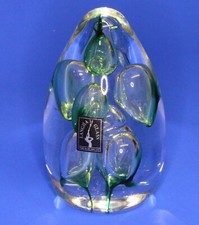 1970s Green Clear Handmade Glass Ovoid Paperweight Langham CHIP BASE***[25857]