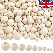 100Pcs Natural Round Untreated Plain Wooden Balls Bead With Hole 8mm - 50mm UK