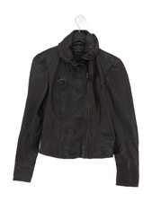 All Saints Women's Jacket UK 10 Brown Leather with Cotton Motorcycle Jacket