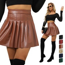 Women Sexy Wet Look PU Leather Pleated Mini Skirt High Waist Short Clubwear NEW