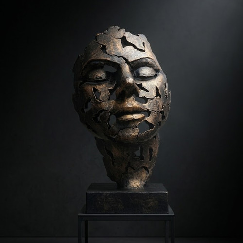 Bronze abstract face sculpture - bronze,