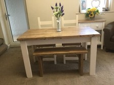Farmhouse Style, Rustic Dining Table 2 Chairs and a Bench