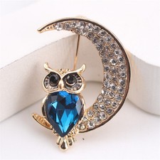 Owl Moon Brooch Elegant Inlaid