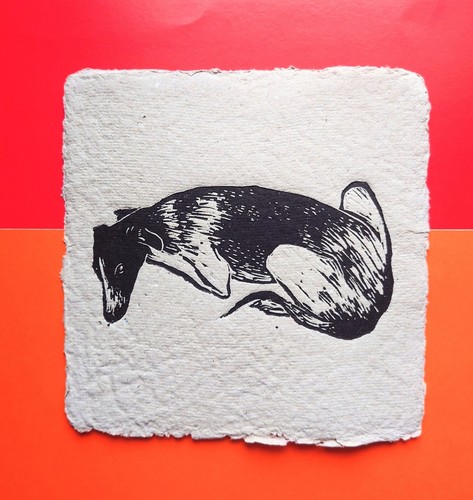 Greyhound dog original - greyhound, linocut