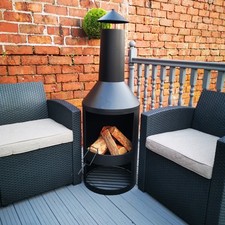 1.4m Outdoor Garden Patio Chiminea Log Burner Fire Pit with Log Store & Cover
