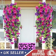 2PCS Outdoor Decor Artificial Fake Hanging Basket Plants Silk Flowers Vine Home