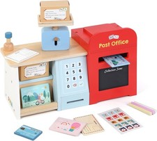 SOKA Wooden Post Office Play Set with Stamps and Mail Creative Pretend Play Toy