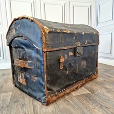 Antique Vintage Steamer Pirate Chest Travel Trunk Wooden Banded Domed Storage 