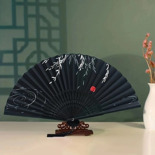Silk bamboo folding hand fan - silk,