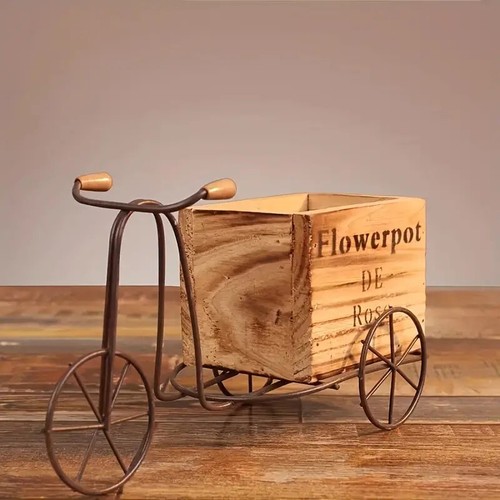 Rustic wooden tricycle planter - wooden,