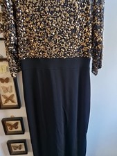 Phase Eight Collection Long Gold & Black Beaded Evening Dress Size 18 Very Heavy