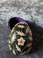 Huge Vintage Russian Papier Mache Box Hand Painted Purple Velvet Lined Jewel art