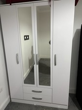 White 4 Door Wardrobe with Mirrors & Drawers-Hanging Rail & Shelves-Modern Style