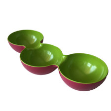 Large Melamine Triple Dip Bowl Serving Dish Tray Pink Green 18in Long