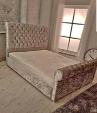 2024 new year Stylish Sleigh Chesterfield Upholstered  Crushed Velvet Bed