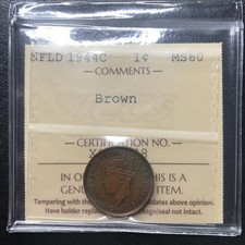 Canada, Newfoundland: 1944 C Cent ICCS MS60