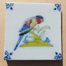 RARE AUTHENTIC ANTIQUE 17th CENTURY HAND PAINTED POLYCHROME DUTCH DELFT TILE #13