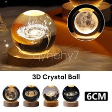 USB 3D Moon Planet Globe Galaxy Night Light LED Crystal Ball Table Lamp Bedside