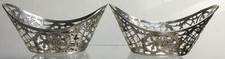 2 German 800 Silver Martin Meyer Bowl Basket Pierced Pair w/ Flowers